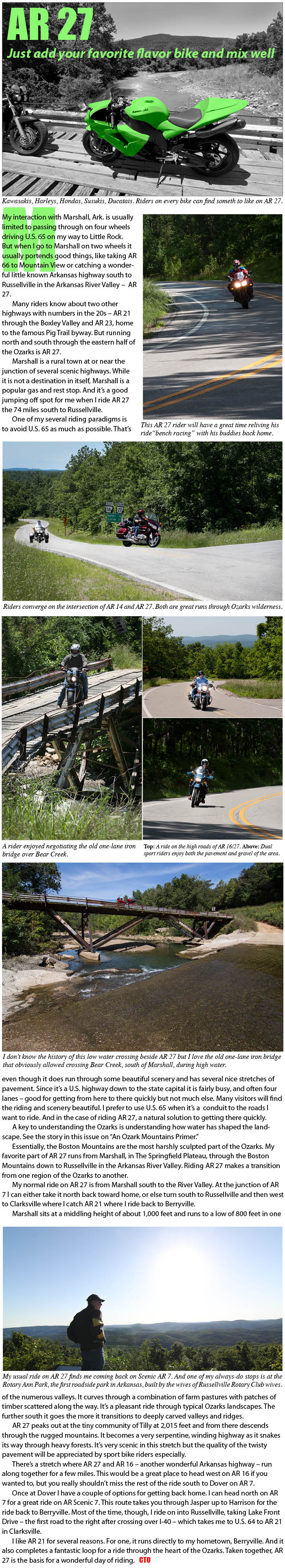 Motorcycle riders will enjoy AR 27